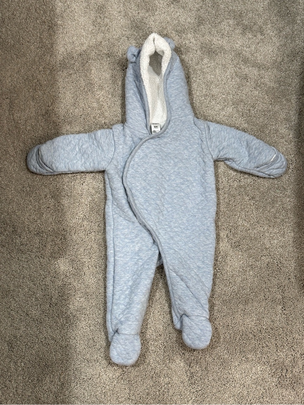 Light Blue Quilted Hooded Baby One-Piece Snowsuit 6 months